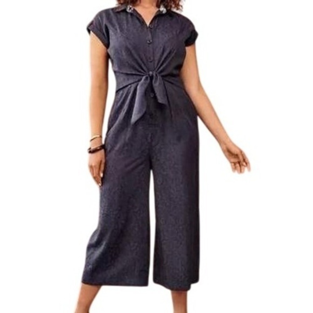 Anthropologie‎ Ett:Twa Womens 0 James Tie Waist Floral Jumpsuit in Navy